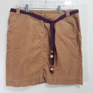 Tommy Hilfiger Y2K tan corduroy skirt w/ large wooden bead detailed belt size 10